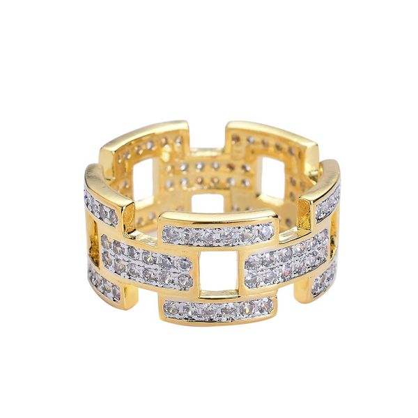 Оптовы алмазы полых колец для мужчин западной роскоши кольцо с боковыми камнями реальных Позолоченным медных циркон ювелирных изделий подарком для бф мужа