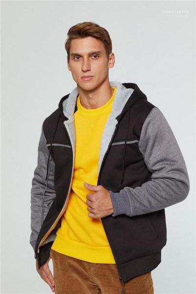 

hooded cardigan sweatshirts autumn mens clothing plus size mens designer hoodies casual panelled color long sleeved thick fleece, Black