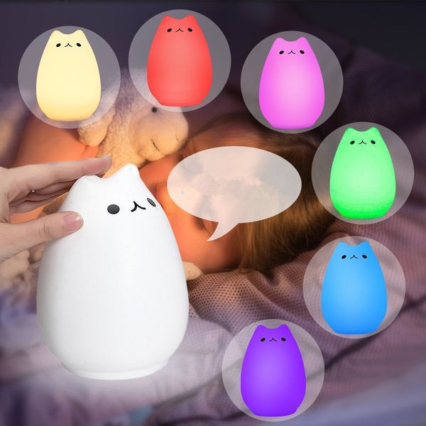 Crianças Crianças Noite LED Cat Silicone Toy Nightlight para Baby Nursery Quarto Lâmpadas 8 - Cor