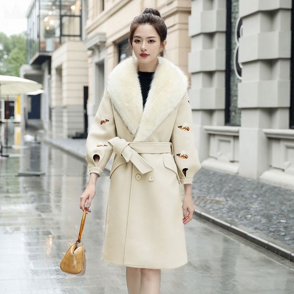 

beauty steele 2017 new winter woollen cloth coat women wool polyester fiber double breasted fashion style trench coat s-xxl, Black