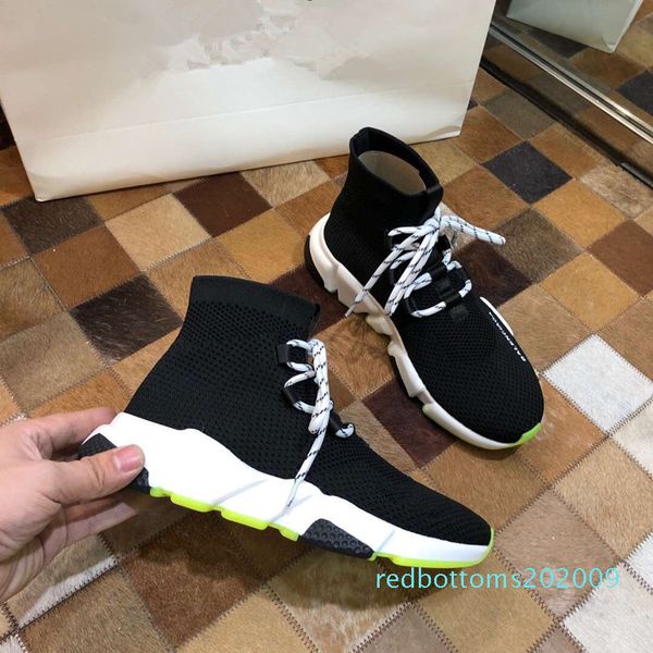 

2019 designer speed trainer men women high sock shoes black solid luxury fashion trainers runner walking sneakers r09