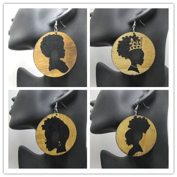 

2017 afro girl wooden earrings can mixed 5 designs, Golden;silver