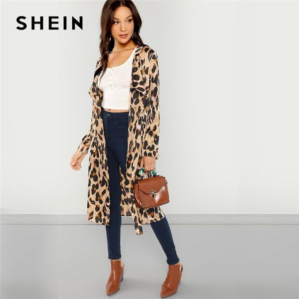 

shein apricot workwear elegant open front shawl collar leopard print fashion coat 2018 autumn highstreet women coats outerwear, Tan;black