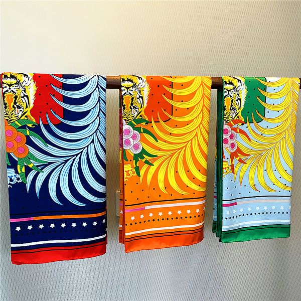 

керлинг натуральный шелк тайгер печати шарф для женщин ручной работы ретро женщин шейный 90x90 печатный шелковый платок платки роскошный, Blue;gray