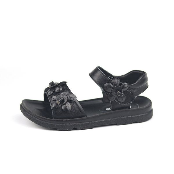 

3 10 to 15years teens princess fashion genuine leather big kids sandals 2020 little girls summer shoe children flower beach shoe, Black;red