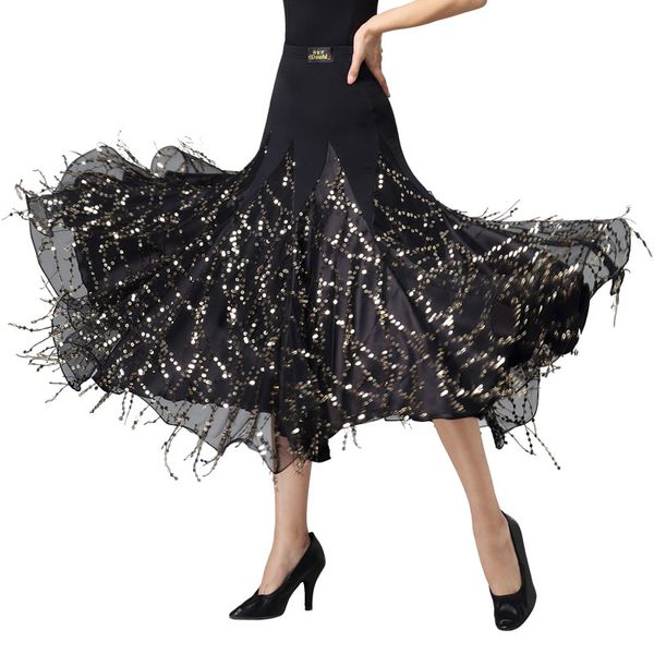 

doubl ballroom dance competition dresses skirt half puffy skirt stage competition ballroom dance performance practise, Black;red