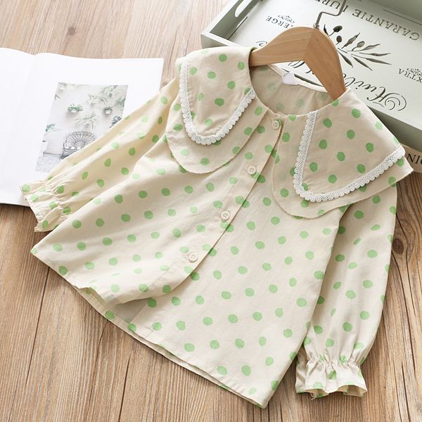 

girls spring shirt 2020 new style korean-style cute baby girls dotted fold-down collar children long-sleeve blouse fashion, White