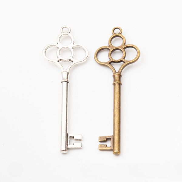 

classical vintage metal alloy jewelry charms 54*18mm floral key shape bronze silver metal necklace pendants ornament craft 30pcs