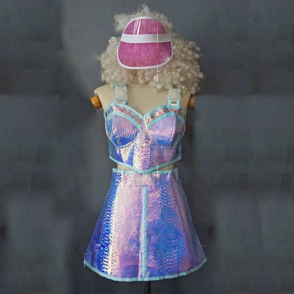 

holographic stage costume suit hat + bra + skirt gogo dance outfit bar nightclub dj ds singer costume women, Black;red