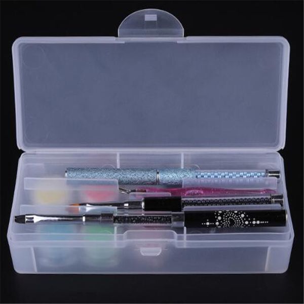 

double-layer rectangle translucent plastic storage box nail dotting drawing brush pen polishing sponge buffer container case d238, Silver