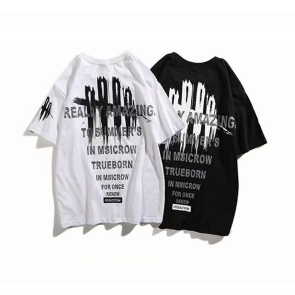 

the new 2020 summer fashion logo for men's casual printed men's loose short-sleeved t-shirt oversized fat suit, White;black