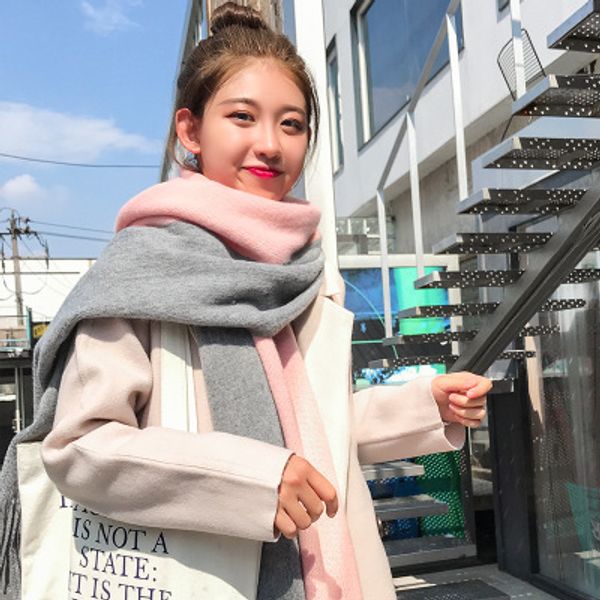 

korean edition scarf for women's autumn and winter new couples matching tassel scarf for men and women with extra thickness to keep war, Blue;gray