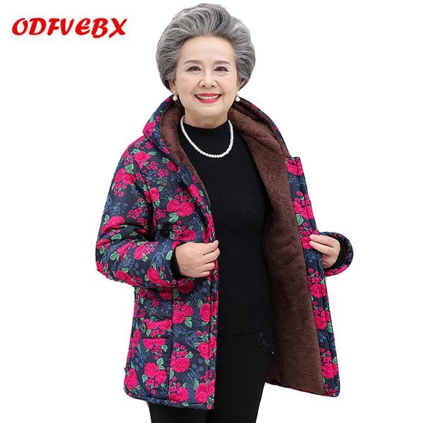 

женская большой хлопок проложенный одежды, более толстый бархат зимнее пальто, зимняя шапка пальто для пожилых женщин, Black