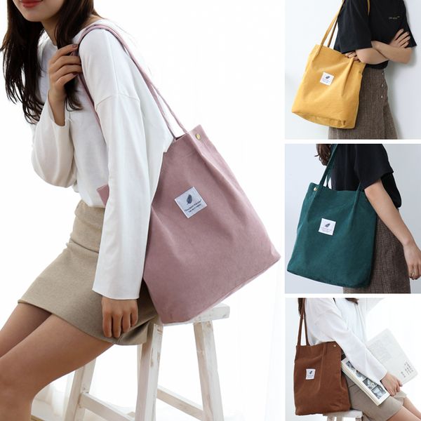 

2019 casual women mori style large capacity tote canvas shoulder bag shopping bag corduroy bags casual tote feminina