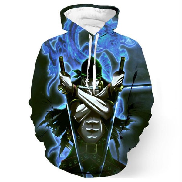 

one piece roronoa zoro 3d hoodie hoodies men women 2018 long sleeve autumn winter sportswear tracksuit casual brand sweatshirt, Black