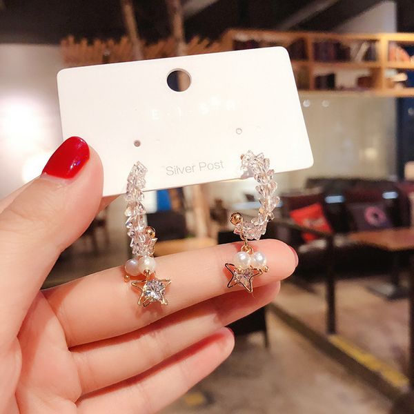 

2019 new korea style girl earrings simple imitation crystal pearl star drop earrings for women fashion jewlry accessories, Silver