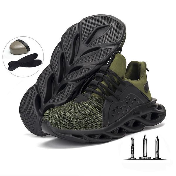 

breathable flying woven labor protection shoes men's smash-proof anti-puncture work shoes steel toe cap outdoor training