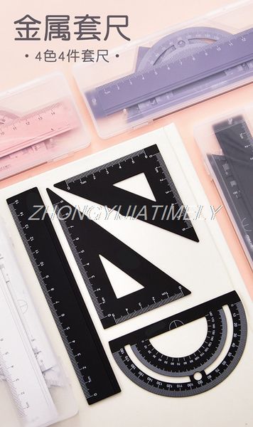 

студент из алюминиевого сплава рисования линейки набор, линейка треугольник линейка, транспортир для детей, творческие канцелярские принадле