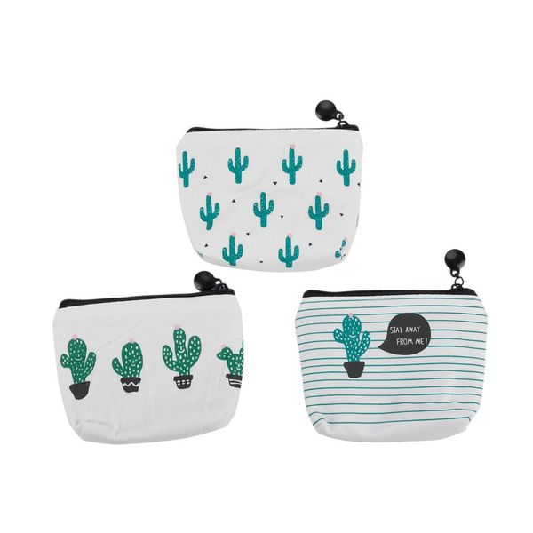 

cactus coin purse pencil pen case cosmetic makeup bag set of 3, Red;black