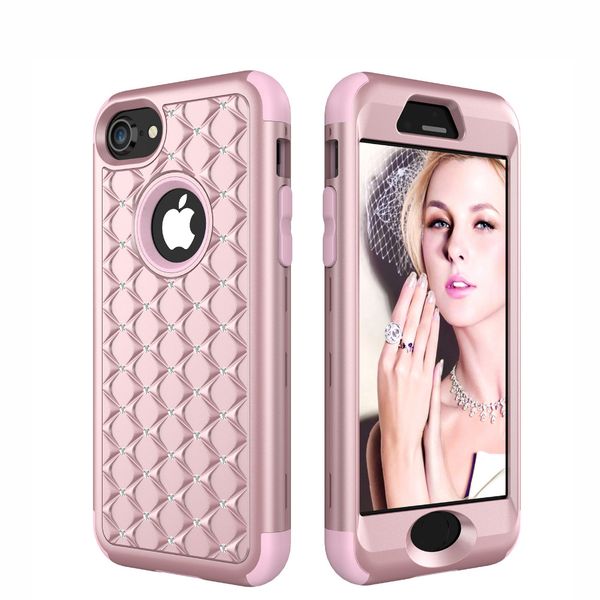 

3-in-1 impact cover hard&soft silicone hybrid case universal for iphone 11 xs max 6 6s 7 8 plus armor phone cases bling diamond