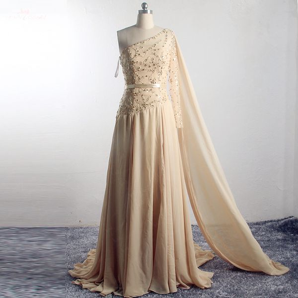

rse905 one shoulder long shawl champagne evening chiffon prom dress, White;black