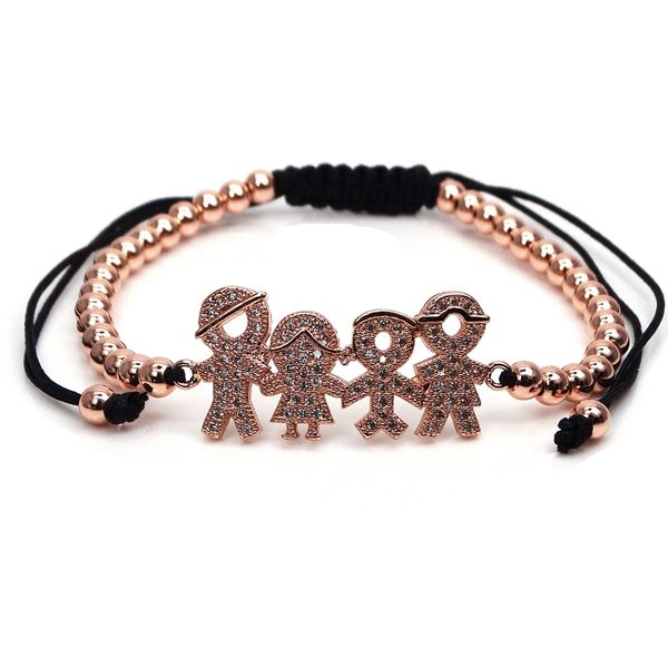 

zircon beaded bracelet 4mm round beaded braid fashion bracelet copper plated jewelry bracelet happy family accessory, Black
