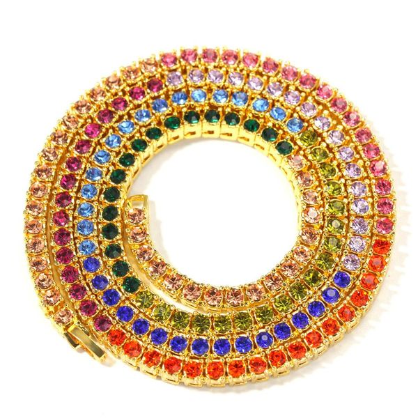 

men hip hop multicolor tennis chain necklace male hiphop iced out bling chains necklaces charm jewelry luxury gifts, Silver