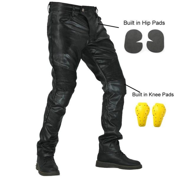 

motorcycle riding jeans motocross racing pants pu leather biker trousers waterproof windproof men women with 4 x ce knee hip pad
