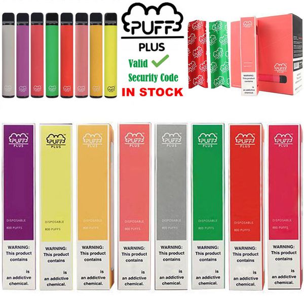 

2020 Наборы устройств New Puff Bar Plus Одноразовая Бобы Бобы Устройство 3,2 мл 550mAh батареи Действительный код безопасности Puffbar + Vape Pen стручки Ecigs