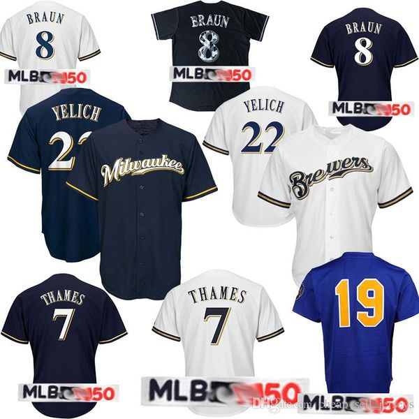 

22 Christian Yelich jersey 7 Eric Thames 8 Ryan Braun 19 Robin Yount baseball jersey