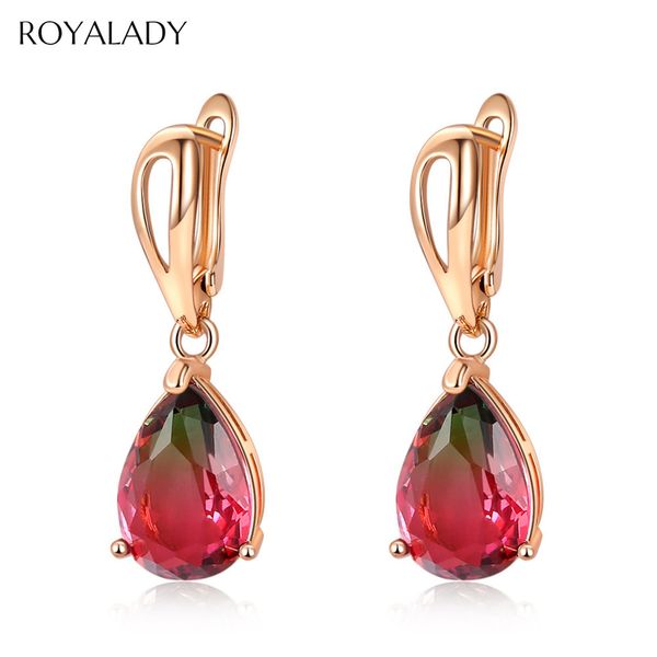 

fashion water drop crystal earrings for women girl 2019 red purple blue zirconia gems earring female brincos party jewelry gift, Golden;silver