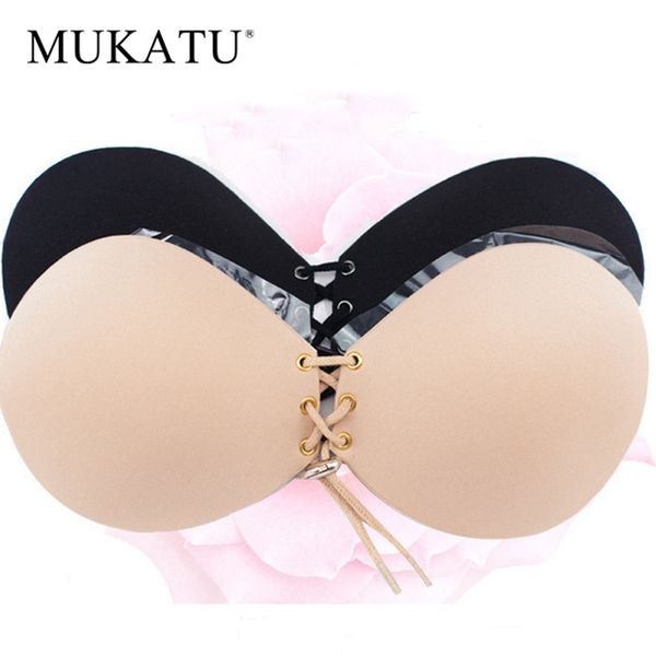 

Mukatu Lady Women Silicone Bra Invisible Push Up Bra Stick On Self Adhesive Front Lacing Bras Strapless Lingerie Cup Bra