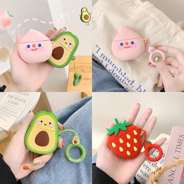 

earphone case for airpods case silicone cute peach fruit strawberry cover for apple air pods 2 earpods accessories earbuds case 20pcs dhl