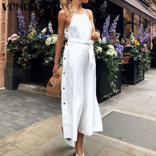 

women's jumpsuits & rompers women'jumpsuits wide leg pants vonda 2021 spaghetti strap long trousers office playsuits pantalon femm, Black;white