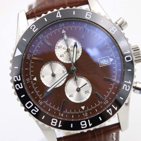 

wholesale outdoor chronometer quartz br 1884 man watch black rotatable ceramic bezel mens watches with 46mm brown dial and silver case, Slivery;brown
