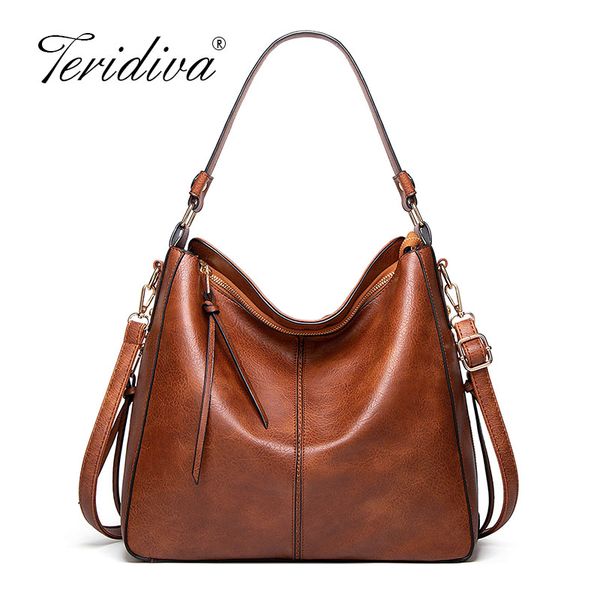 

hobos bag women leather handbags female shoulder bags lady tote soft bag vintage bags for women casual bolsos feminina 2020 sac