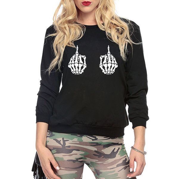 

autumn winter sweatshirt women novelty skeleton hand printed hoodies casual long sleeve fleece tracksuits hip-hop pullovers 2019, Black