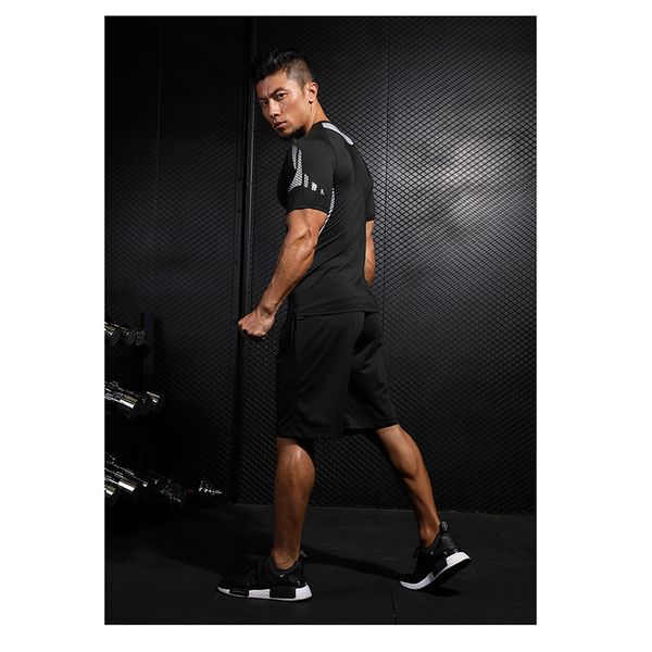 

мужские костюмы дизайнер моды тонкий спортивная одежда casual quick dry 2 шт набор brand training gym фитнес sportswear, Gray