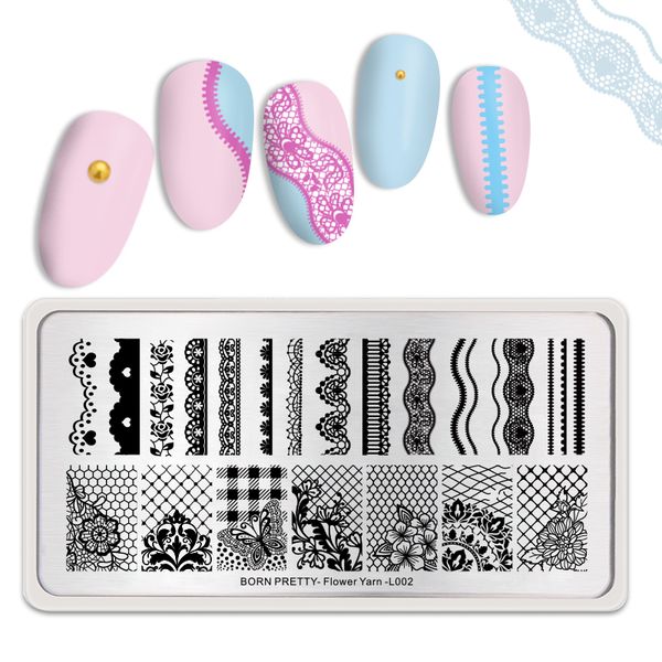 

born pretty lace series rectangle stamping plate flower yarn pattern black white lace design template nail art stamp plate