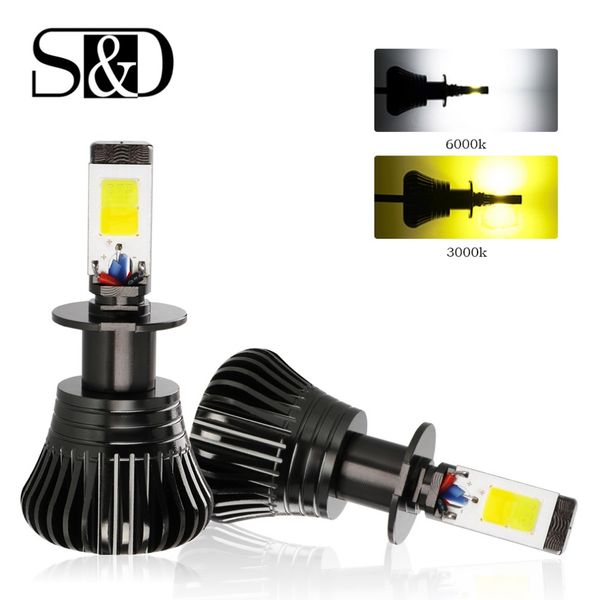 

2pcs fog light h7 h1 h3 h11 led hb3 9005 hb4 9006 h27 880 801 cob led bulbs 1200lm drl dual color 3000k 6000k auto lamp 12v