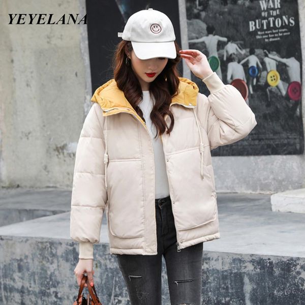 

yeyelana женщины 2019 новый короткие parka снег одежда зимняя куртка женщин пальто с капюшоном дамы пальто женщины толстый хлопка ватник, Black