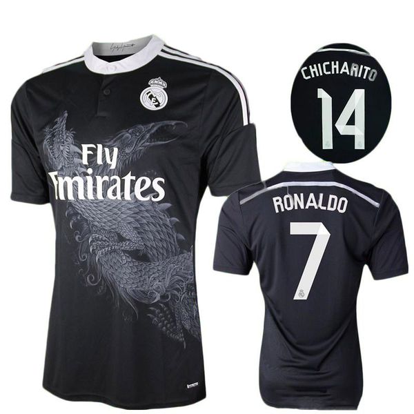 

ronaldo chicharito benzema bale isco james 14 15 real madrid retro soccer jersey 2014 2015 vintage ikel 12 lampard 8 torres 9 vintage hazard, Black