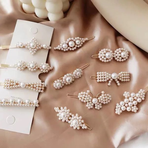 

s899 fashion jewelry pearl beads barrette girl flower butterfly bowknot hair clip vintage hairpin barrettes, Golden;silver