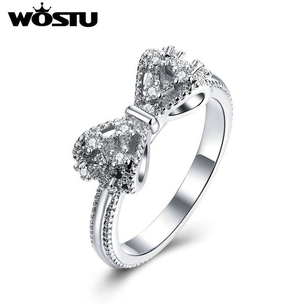 

wostu vintage dazzling shinning bowknot zircon rings for women wedding ring engagement party anniversary luxury jewelry ffr201, Silver