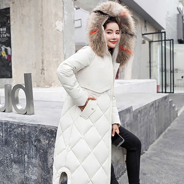 

2019 new arrival long hooded wadded coat slim thicken warm hoody parkas with fur zipper female jacket winter jacket parka women, Black