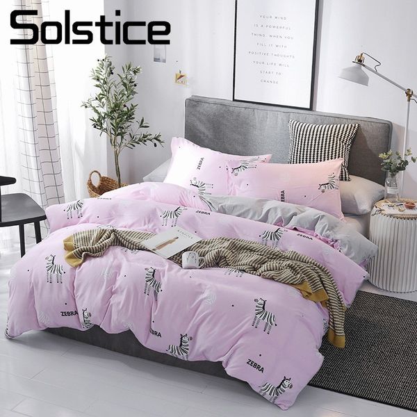Solstice Home Textile Bedding Sets Pink Zebra Solid Gray Duvet