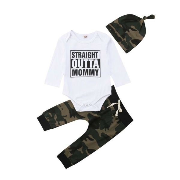 

imcute new baby fashion infant baby boy outta clothes camo romper playsuit leggings pants 3pcs outfits, White