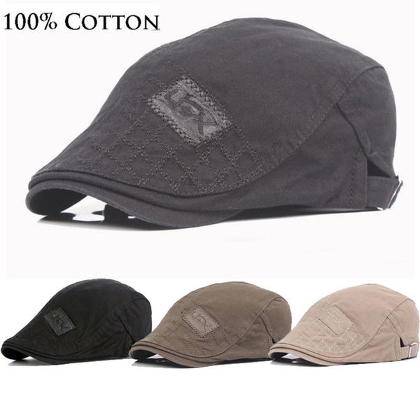 

men classic western cotton blend ivy caps flat brim adjustable beret cap, Blue;gray