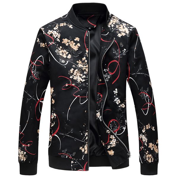 

men's pilot jacket 2019 spring autumn men's print slim jacket fashion street casual long sleeve m-6xl, Black;brown