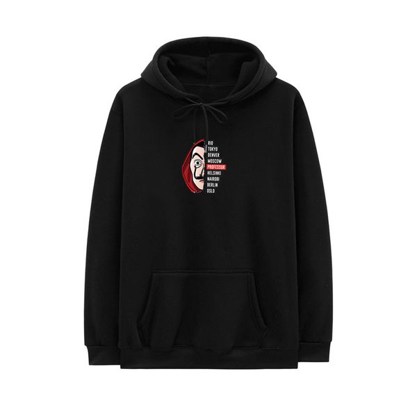 

new hoodies men la casa de papel autumn harajuku hip hop joker money heist tv printed sweatshirt fashion male sudadera hombre, Black